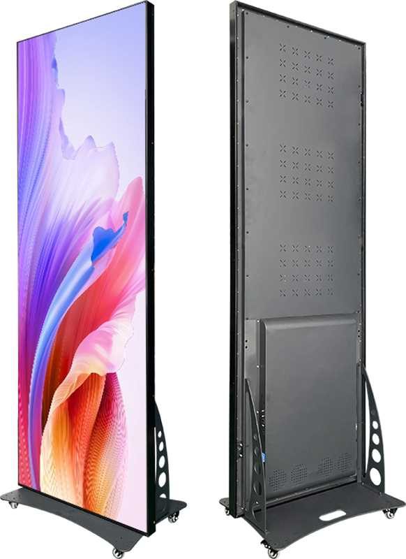Portable LED poster — front and rear view